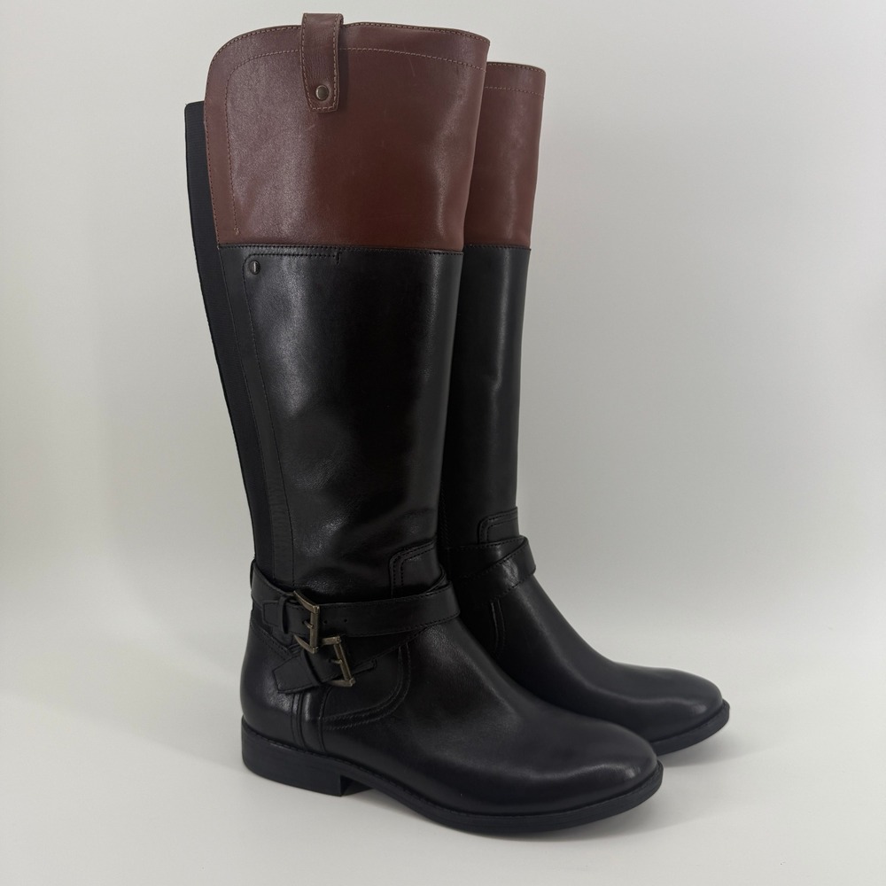 Marc Fisher Audrey Black Brown Leather Riding Boots Women's 8M 17" Knee High